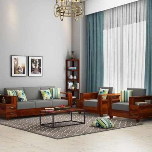 Wooden Sofa Set with Drawers Storage for Home & Office