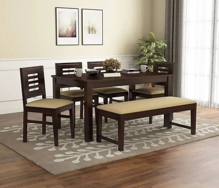 4 Cushion Chairs & 1 Bench Wooden Furniture