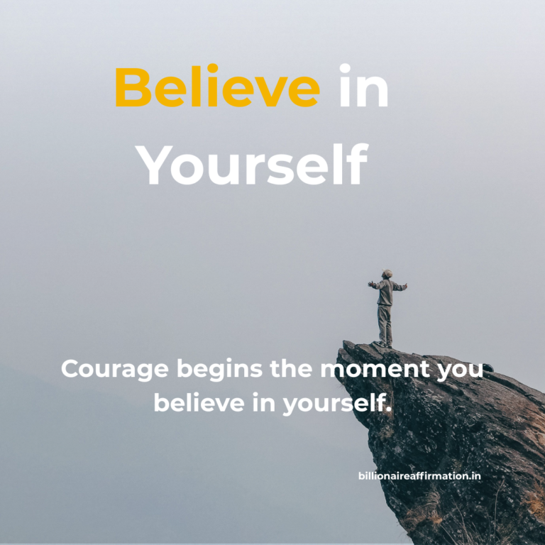 Person standing confidently on a mountain at sunrise representing courage, confidence, and self-belief.