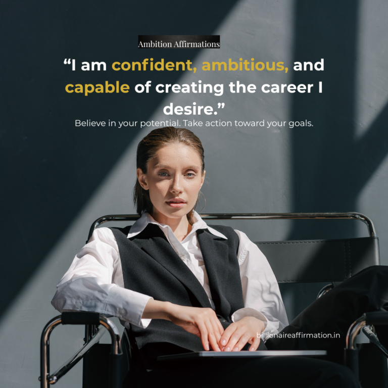 Woman visualizing career success and repeating ambition affirmations